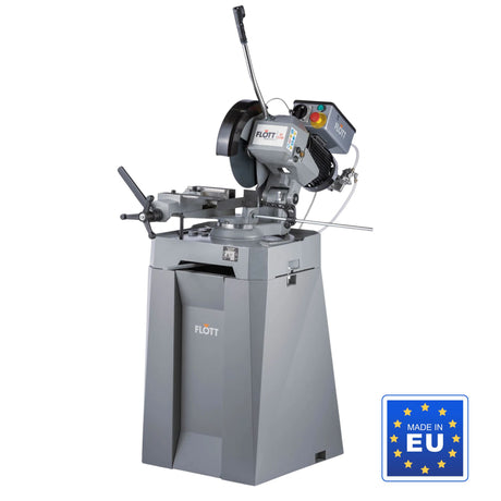 Sega circolare per metalli Flott KS 315 M con struttura in ghisa, testa girevole e motore trifase da 1,9 kW, ideale per tagli obliqui e precisi.