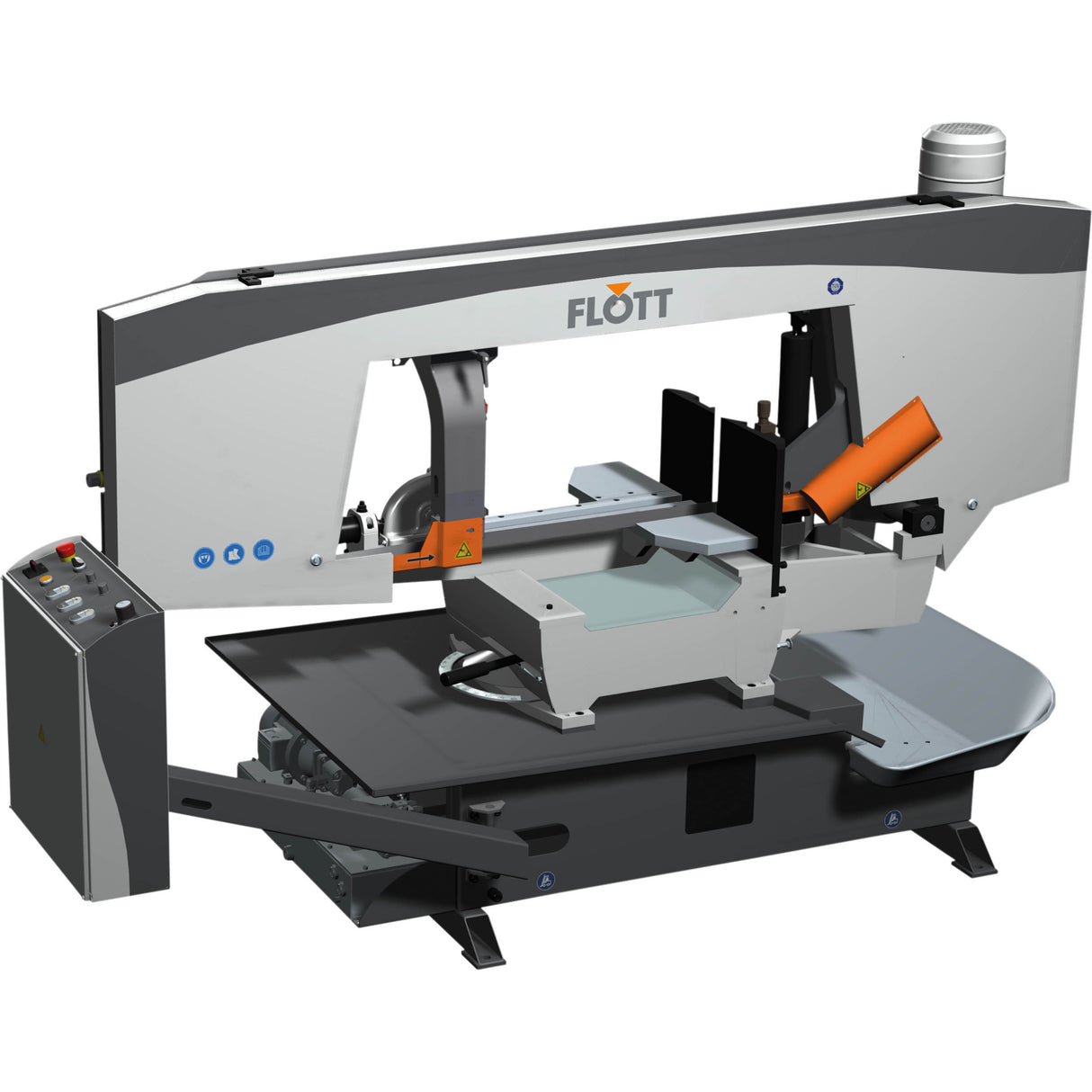 Segatrice a nastro orizzontale Flott HBS 450 HA per metallo, semiautomatica con motore da 3 kW, inverter e taglio a mitra fino a 60°.