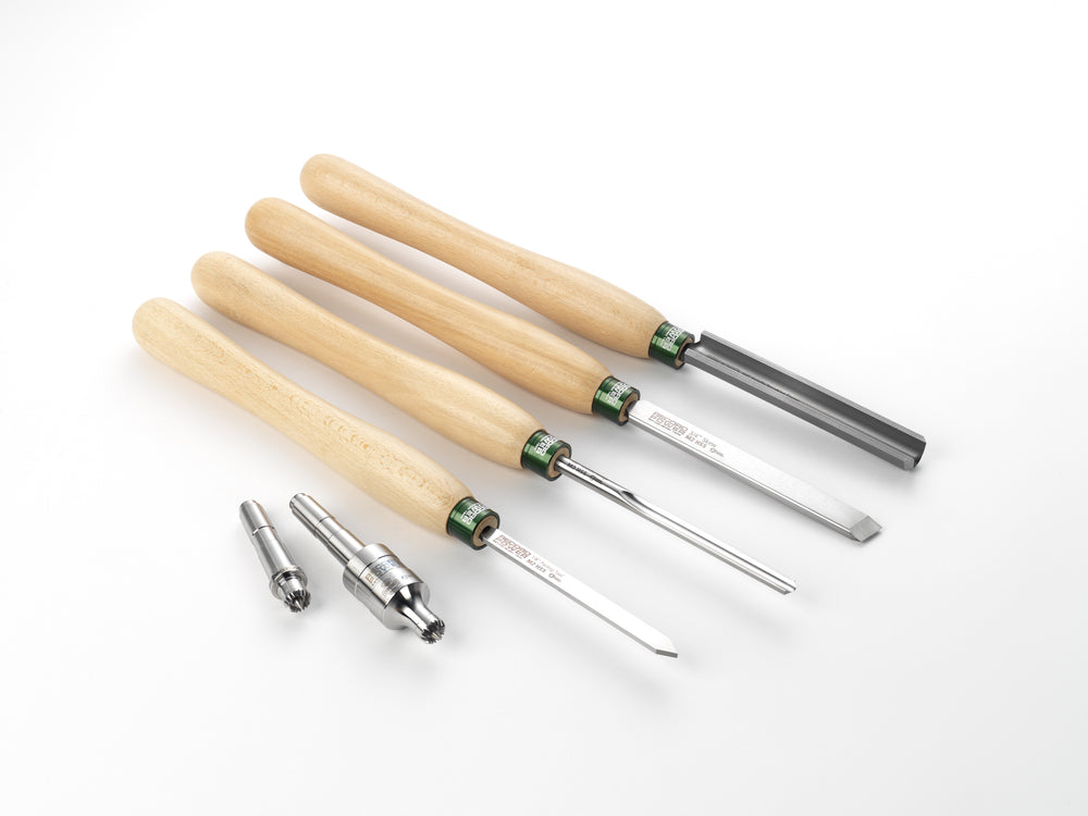 Set ProComfort da 6 utensili con manici ergonomici per tornitura a mandrino su legno.