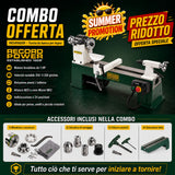 Tornio da banco Record Power Pathfinder con motore brushless, regolazione elettronica 250–3.200 rpm, altezza centri 152 mm, distanza tra le punte 406 mm. Set combo con prolunga letto in ghisa +600 mm (762 mm totali), mandrino, contropunta MK2 e trascinatore MK2 inclusi.