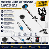 Immagine promozionale di Decespugliatore multifunzione Güde GPS 1001 4in1 – motore 2 tempi 1,2 kW con 4 attrezzi con testo e informazioni sul prodotto.