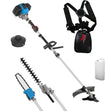 Set da giardinaggio Güde GPS 1001 4in1 con motore, attrezzi intercambiabili, imbracatura e contenitore per miscela.