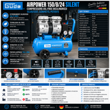 Compressore oil-free silenzioso Güde Airpower 150/8/24 SILENT, 49 dB