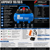 Compressore oil-free Güde Airpower 190/08/6 con serbatoio 6 litri